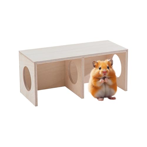 Demsyeq Holz-Hamster-Habitat, 2-Kammer-Holzhaus, Hamster-Habitat, Kleintierübung, Spielhaus, Landschaftsdekoration, Mehrraum-Hamster-Habitat für Balkon von Demsyeq