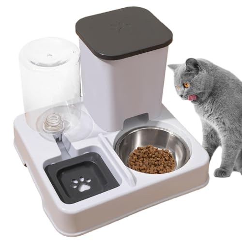 Demsyeq Katzenfutter- und Wasserspender-Set, 2-in-1-Futterstation, Abnehmbarer Haustierbedarf, automatische Futterspender für kleine, mittelgroße und große Rassen von Demsyeq