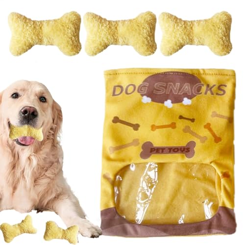 Demsyeq Kauspielzeug für Welpen, gefüllter Knochen – weicher Plüsch, Schnüffel-Snüffel-Snack-Tasche, gefüllter Knochen, Hundespielzeug, Knistern, lustiges interaktives , niedliches von Demsyeq