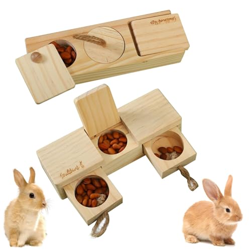 Demsyeq Leckerli-Spender aus Holz, 2 x Leckerli-Spender, Fütterspielzeug für Kleintiere, Hamster, Kaninchen, Rennmäuse von Demsyeq