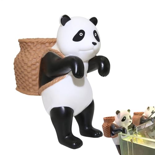 Demsyeq Panda-Figur, Aquarium-Ornament, niedlicher Cartoon-Panda, Kletter-Aquarium-Dekoration mit Aufbewahrungskorb, Miniatur-Gartenzubehör, Kleintier-Ornament für Heimdekoration von Demsyeq