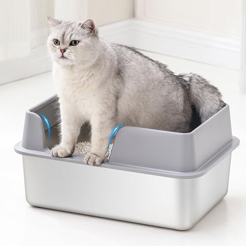 Katzentoilette aus Edelstahl, Geschlossene Hohe Seitenwände für Katzen, Spritzwassergeschützt, Leicht zu Reinigen, mit Schnallen, für Kleine Bis Mittelgroße Haustiere (Kleine von Denash