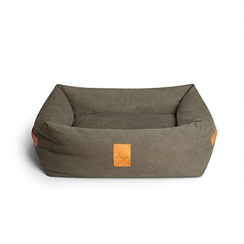 DENJO DOGS Nest Classic Hundebett Desert Green Extra Large Kopfstütze Maschinenwaschbar Nachhaltige Eigenschaften Leder Details Recycelte Füllung Groß Hunde von Denjo Dogs