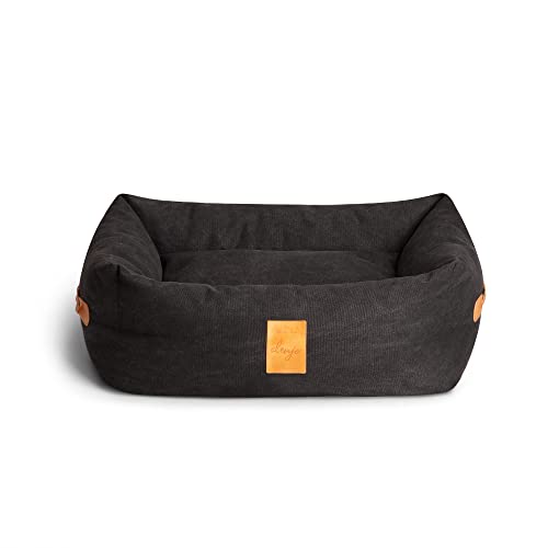 DENJO DOGS Nest Classic Hundebett Stone Grey Extra Large Kopfstütze Maschinenwaschbar Nachhaltige Eigenschaften Leder Details Recycelte Füllung Groß Hunde von Denjo Dogs