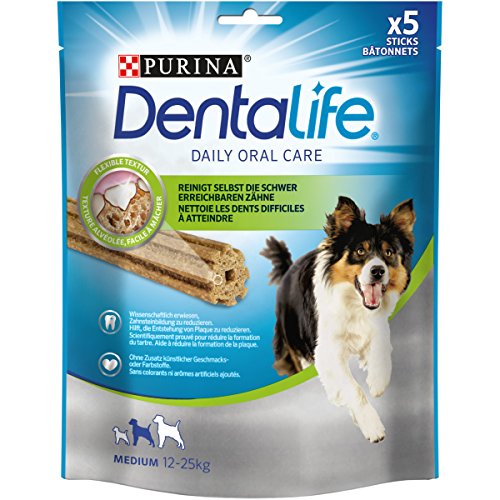 PURINA DENTALIFE Medium Hunde-Zahnpflege-Snacks, reduziert Zahnstein-Bildung und Mundgeruch, Huhn, mittelgroße Hunde, 5er Pack (5 x 115g) von Dentalife