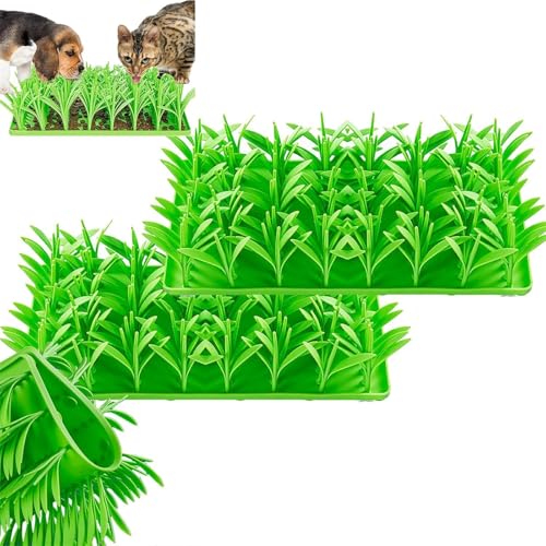 Denxahao Silikon Grasmatte Für Katzen Silikon-Futterstation Für Langsames Fressen, langsam fressende Unterlage für Haustiere Interaktive Schnüffelmatten für Hunde und Katzen (2 Stück, 36,1 X 16,9 cm) von Denxahao