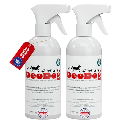 DeoDog Geruchsneutralisierer 2er Set - beseitigt hartnäckige Tiergerüche direkt am Tier - ideal bei langem & dichtem Fell - für Hundebett, Auto, Haushalt, Hundeurin, KOT & Erbrochenes – 2X 500ml von DeoDog