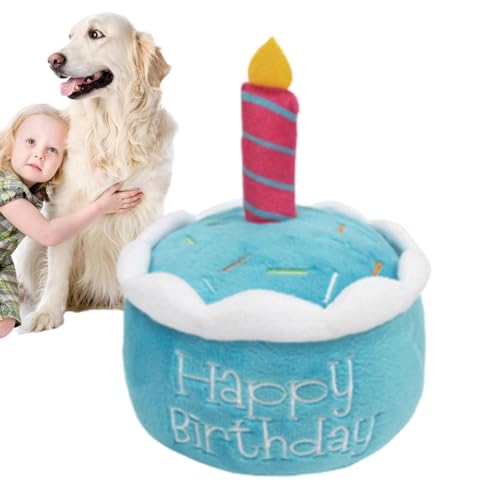 Deojtga Gefülltes Geburtstagskuchen-Hundespielzeug, Hunde-Geburtstags-Plüschtier - Süßes -Kuchenspielzeug - Welpen-Kuchen-Welpen-Cupcake-Plüsch-Geschenk, kreative Geburtstagsgeschenke für und Mädchen, von Deojtga