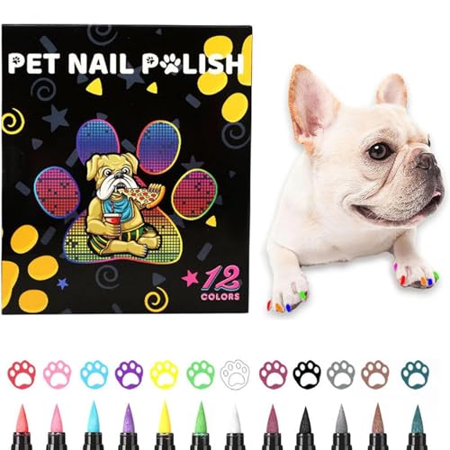 Deojtga Haustier-Nagellackstifte,Hunde-Nagellackstifte - Schnell trocknender Nagellack mit weicher Spitze - 12 Farben Katzen-Nagellack-Set, Haustier-Nagellack für Geburtstagsfeiern, Weihnachten von Deojtga