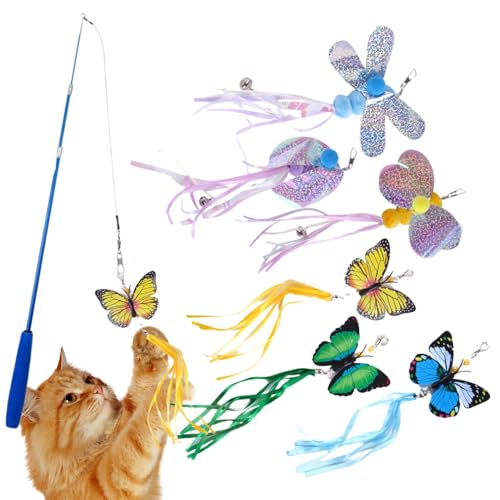 Deojtga Katzen-Zauberstab-Spielzeug, Federstab-Katzenspielzeug | Interaktives Kätzchen-Angelrute-Spielzeug,Kreatives Katzen-Federstab-Spielzeug für Katzen im Innen- und Außenbereich, Kätzchen von Deojtga