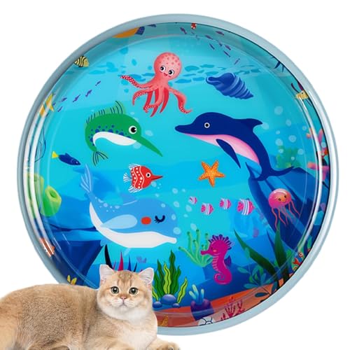 Deojtga Wasserspielmatte für Katzen, Wassersensorische Spielmatte für Katzen - Verdicktes Wassersensor-Pad,Katzenspielzeug für gelangweilte Hauskatzen, Haustier-Spielmatte mit Fisch, interaktives von Deojtga