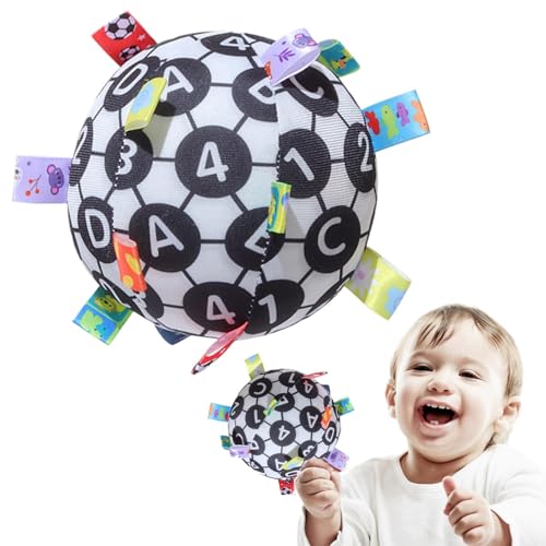 Deojtga Weiches sensorisches Ballspielzeug, Plüsch-Sensorball | Sensorische Texturen Bälle mit Rassel - Hochkontrastierende Farben, Feinmotorik-Spielzeug, Ribbon-Tag-Ball für Kinder im Alter von 0–12 von Deojtga