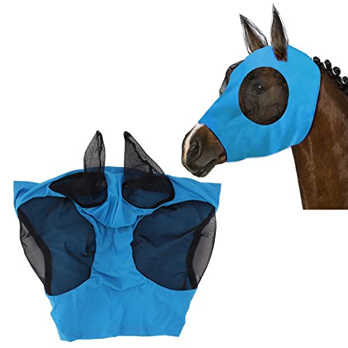 Deosdum Pferdefliegenmaske, Elastische Atmungsaktive Mesh-Pferdemaske mit Ohrenschutz(Blau) von Deosdum