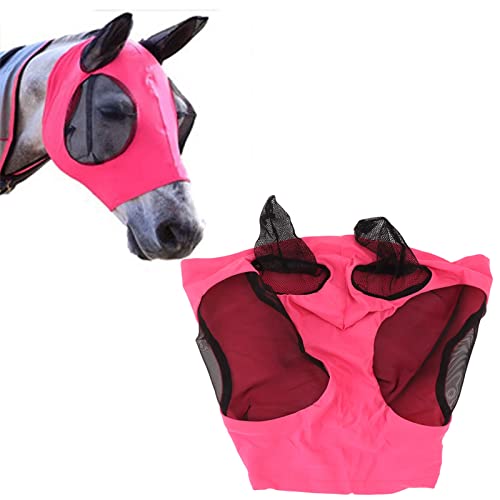 Deosdum Pferdefliegenmaske, Elastische Atmungsaktive Mesh-Pferdemaske mit Ohrenschutz(Rosenrot) von Deosdum