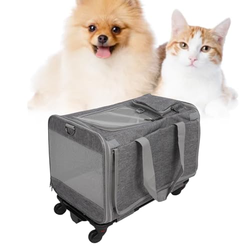 Airline Approved Pet Carrier mit Rädern, Rollende Katze Hundetrage Teleskopischer Tragegriff für Haustiere mit verstellbaren Schultergurten für kleine bis mittelgroße Haustiere von Depisuta