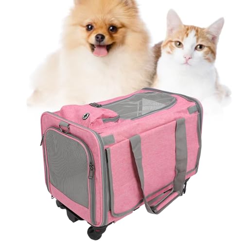 Airline Approved Pet Carrier mit Rädern, Rollende Katze Hundetrage Teleskopischer Tragegriff für Haustiere mit verstellbaren Schultergurten für kleine bis mittelgroße Haustiere von Depisuta