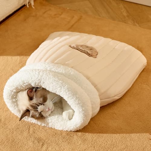 Depisuta Katze Katze Schlafsack, weiche warme kuschelige Katze Winterschlafsack selbst wärmende Katze Höhle Bett bedeckt Katze Tunnel Bett zum Schlafen entspannen Spielen (L) von Depisuta