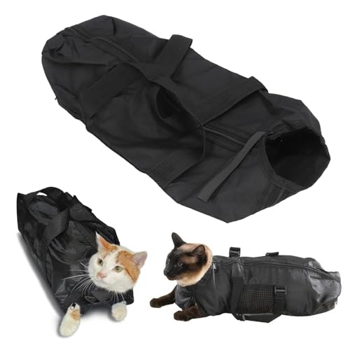 Depisuta Katzenpflegetasche, Bequeme und Sichere Katzenbadetasche mit Einfachem Zugang Zum Nagelschneiden und Reinigen, Robuste Katzen-Rückhaltetasche aus Oxford-Stoff (schwarz) von Depisuta