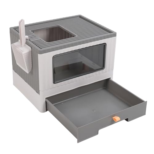 Geschlossene Katzentoilette mit Deckel, faltbar und tragbar Anti-Spritzer Katzentoilette mit Schublade Litter Scoop Vordereingang Top Exit Tür große Katzentoilette (Gray) von Depisuta