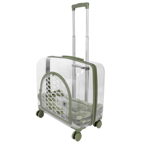 Depisuta Transparente Katzentransportbox, Atmungsaktiver Haustier-Trolley mit Geräuschlosem Rad und Einziehbarer Stange, Rollende Haustiertransportbox mit Tür mit Lüftungslöchern, von Depisuta