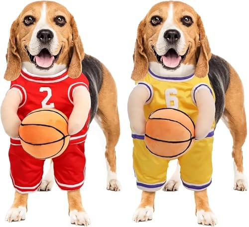 Hunde-Basketballkostüm mit Ball, Basketball-Hunde-Halloween-Kostüm, Hunde-Basketballspieler-Kostüm mit Ball, hält Balldogge, Basketballtrikot mit Ballkostüm, verstellbare Träger (MIX 2 Stück, S) von Depploo