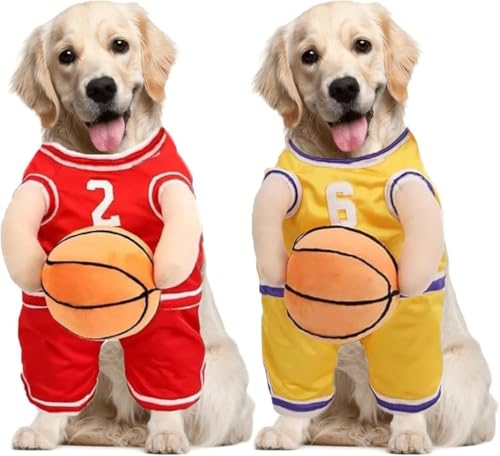 Hunde-Basketballkostüm mit Ball, Basketball-Hunde-Halloween-Kostüm, Hunde-Basketballspieler-Kostüm mit Ball, hält Balldogge, Basketballtrikot mit Ballkostüm, verstellbare Träger (MIX 2 Stück, L) von Depploo