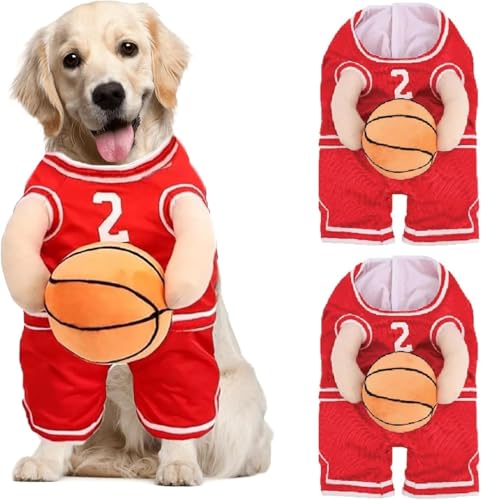 Hunde-Basketballkostüm mit Ball, Basketball-Hunde-Halloween-Kostüm, Hunde-Basketballspieler-Kostüm mit Ball, hält Balldogge, Basketballtrikot mit Ballkostüm, verstellbare Träger (Rot, 2 Stück, L) von Depploo