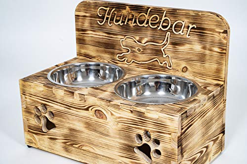 Der Einschneider Hundenapf Erhöht Futterstation Hund - Inkl. 2X 1600ml Edelstahl Hundenapf - Fressnapf Futternapf Napf Hundebar mit Holz Ständer - Napfbar für Mittelgroße Große Hunde - rutschfest von Der Einschneider