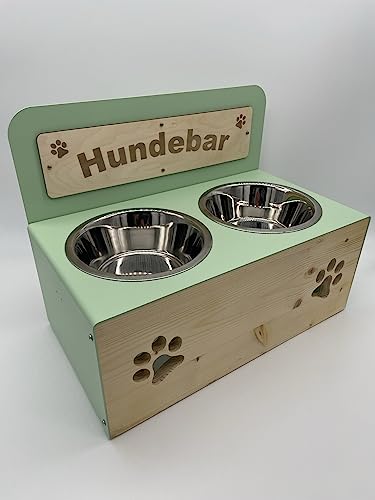 Der Einschneider Hundenapf Erhöht Futterstation Hund - Inkl. 2X 1600ml Edelstahl Hundenapf - Fressnapf Futternapf Napf Hundebar Ständer - Napfbar für Mittelgroße Große Hunde - rutschfest - Lindgrün von Der Einschneider