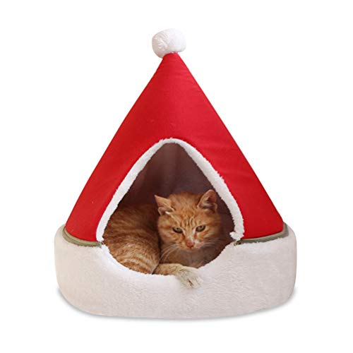 Katzenzelt-Höhlenbett, Weihnachtsbaum-Katzenhausbett, Bequemes Katzenbett, Haustierzelthaus, Katzenschlafbett, Katzennest, Haustiermattenbettmöbel, Haustierbett für Hunde, Katzen, die Sich(Rot) von Derefine