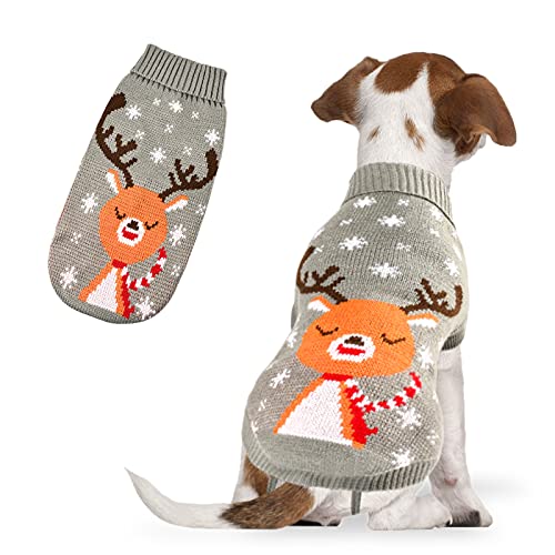 Hundepullover,Haustier Hund Katze Pullover,Hundekostüm Weihnachten Kleine Hunde,Strickpullover für Hunde,Hundekostüm Weihnachten,Rentier,Winter,Ideal für Welpe,Katze,Hund,Weihnachten (grau, L) von Dereine