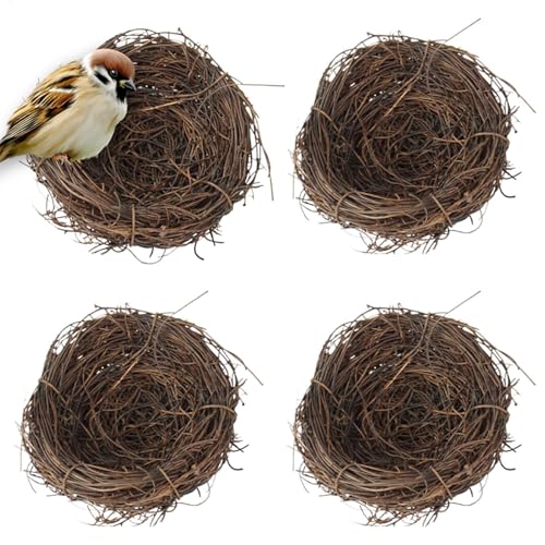 4 Stück Rattan Vogelnest - Künstliches Vogelnest - Simuliertes Vogelnest - Vogelnest Deko - Handgemacht Vögelnest Rattan Birdhäuser Natürliche Taube Nest | Für Tischdeko Basteln Foto Requisiten von Derwrtup