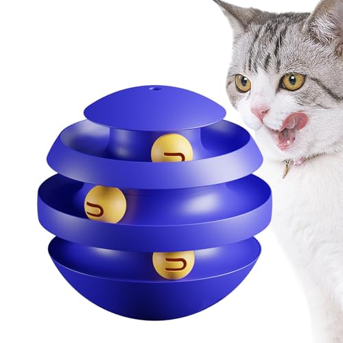 Derwrtup Katzenballspielzeug - 3-lagiger interaktiver Katzenball,Trainierendes Katzenspielzeug, lustiges Katzen-Selbstspielspielzeug zum Schutz von Möbeln, Katzen, Kätzchen von Derwrtup