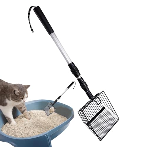 Derwrtup Langgriff Katzenstreu Schaufel, Katzenstreu Scoop mit langem Griff | Erweiterbare Schaufel für KOT Sieben | Verstellbares Fine Mesh Chicken Poop Scooper für große Klumpen von von Derwrtup