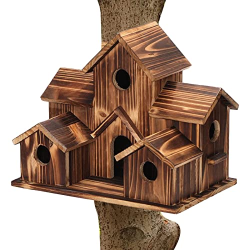 Vogelkistenhaus, blaues Vogelhaus, natürliches Holz, dekoratives Vogelhaus für den Garten, handgefertigt, mit Haken für Kardinäle Finch Bluebird Generic von Desconocido