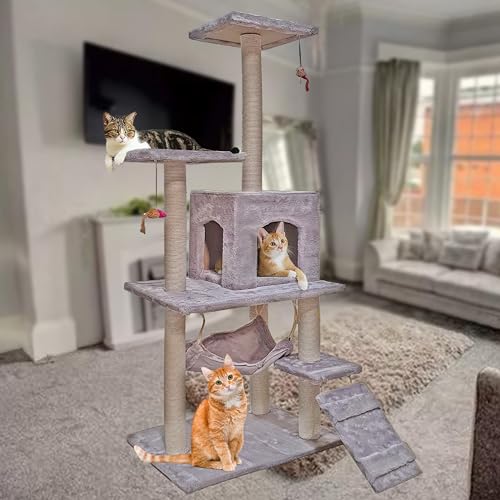 Kratzbaum Big Cat Tower, Activity Center stabil und stabil, Katzenbaum mit Hängematte und schönem Katzenhaus Größe L von Desert Dress