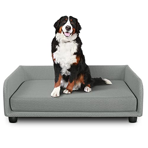 DESHOME - Hundebett für Innenräume, mittlere Größe, Hundebett mit abnehmbarem Bezug aus wasserabweisendem Stoff, strapazierfähig, antibakteriell | Hundebetten 90 x 70 x 28 cm, Grau von Deshome