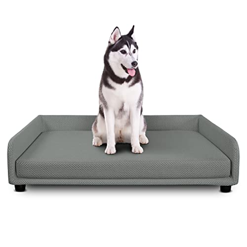 DESHOME - Hundebett groß abnehmbares Hundebett aus wasserabweisendem Stoff, strapazierfähig, antibakteriell, Hundebett, 120 x 95 x 28 cm, grau von Deshome