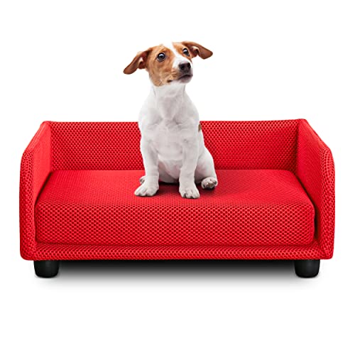 DESHOME - Hundebett klein abnehmbares Hundebett aus wasserabweisendem Stoff, strapazierfähig, antibakteriell, Hundebett, 70 x 50 x 28 cm, rot von Deshome