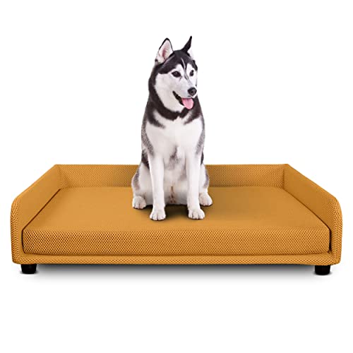 DESHOME - Hundehütte für Innenräume, groß, Hundesofa mit abnehmbarem Bezug aus wasserabweisendem Stoff, strapazierfähig, antibakteriell | Hundebetten 120 x 95 x 28 cm, Gelb von Deshome