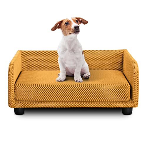 Deshome - Kleines Innen-Hundebett, Hundesofa mit abnehmbarem Bezug aus wasserabweisendem Stoff, strapazierfähig, antibakteriell | Hundebetten 70 x 50 x 28 cm, Gelb von Deshome