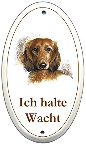 Dackel-Emaille-Schild-170 x 100 mm-oval-Hundeschild-Türschilder-Hund-Tiere-Email-Hinweisschild-Warnschild von Desi-Schilder