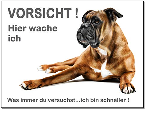 Desi-Schilder Boxer-Schild-Hund-Aluminium-Schild-3 Größen-Türschild-Warnschild-Hinweisschild-Hundeschild-35 (1452-17 - 150 x 100 x 2 mm mit Löcher) von Desi-Schilder