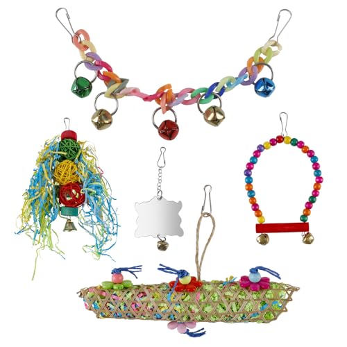 Bird Toys for Parakeet Cage, Bird Swing Hanging Set - Colorful Standing Chew Toy for Parrot Cockatiel Budgie Conure Mynah Hammock Lovebird Budgerigar Finches von DesignerBox