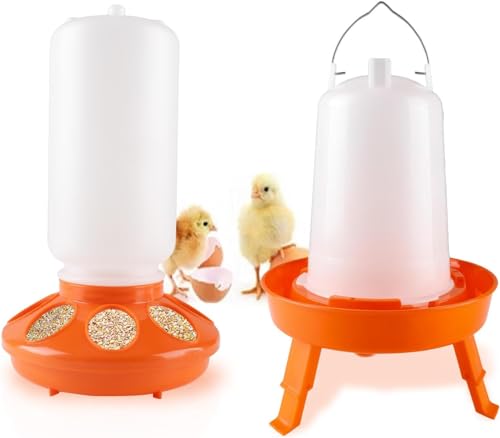 Chick Feeder Waterer Kit, 1L Hanging Chicken Water Feeder & 1.5L Chick Waterer Set with 3 Adjustable Heights, Chicken Feeder for Baby Chicken Quail Duck Poultry von DesignerBox