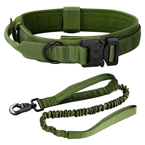 Taktisches Hundehalsband und Leine, Hundehalsband mit bequemem, gepolstertem Griff, verstellbarem Halsband und Leine für mittelgroße Hunde (Armeegrün, M) von Desoto
