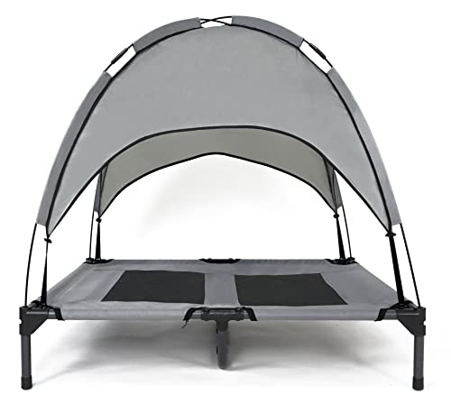 Deuline Hundeliege mit Dach erhöhtes Hundebett Garten Outdoor Haustierliege L-91x76x18/90cm GRAU 520082 von Deuline