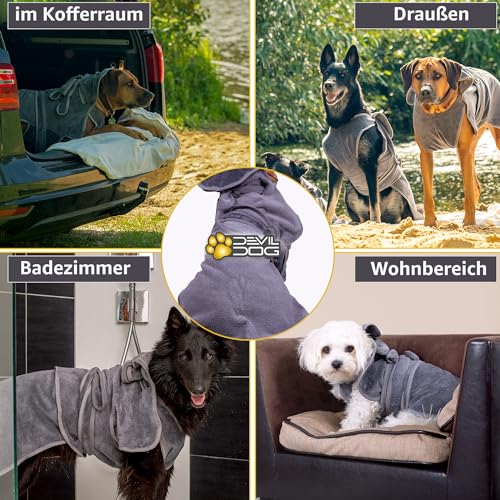 Devil Dog® Hundebademantel Hundehandtuch 3er Set Microfaser Oeko-Tex® oder 1 Stück aus Baumwolle in 6 Größen schnelltrocknend saugstarker Bademantel für alle Rassen von Devil Dog