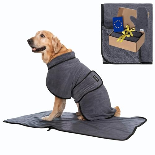 Devil Dog® Hundebademantel Hundehandtuch 3er Set Microfaser Oeko-Tex® in 6 Größen schnelltrocknend saugstarker Hundemantel für Keine mittlere und große Hunde Dog Coat Handtuch für Hunde Mikrofaser von Devil Dog