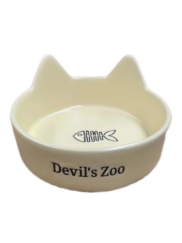 Devil's Zoo Futternapf Keramik Universal Haustier Futternapf und Trinknapf für kleine und mittelgroße Katzen und Hunde Niedliche Katzenohren Nichtmetall Langlebig Gelb von Devil's Zoo